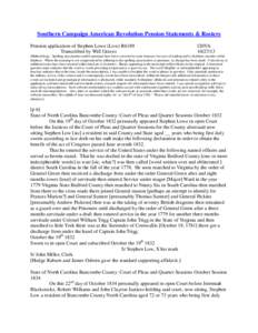 Southern Campaign American Revolution Pension Statements & Rosters Pension application of Stephen Lowe (Low) R6189 Transcribed by Will Graves f20VA[removed]