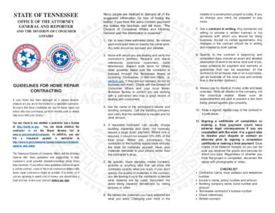 STATE OF TENNESSEE OFFICE OF THE ATTORNEY GENERAL AND REPORTER AND THE DIVISION OF CONSUMER AFFAIRS