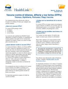 Tetanus, Diphtheria, Pertussis (Tdap) Vaccine - HealthLinkBC File #18c - Spanish Version