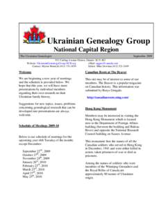 Ukrainian Genealogy Group National Capital Region The Ukrainian Genealogist September 2009