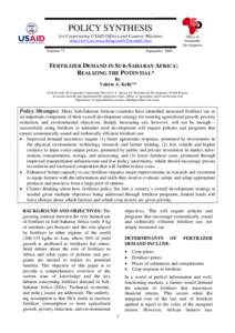 Environment / Fertilizer / Food security / Fertilizer subsidies in Sub-Saharan Africa / HarvestChoice / Agriculture / Food politics / Food and drink