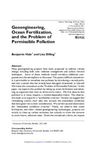 Geoengineering, Ocean Fertilization, and the Problem of Permissible Pollution  Science, Technology, & Human Values