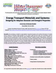 RASEI  RENEWABLE AND SUSTAINABLE ENERGY INSTITUTE The	
  Renewable	
  and	
  Sustainable	
  Energy	
  Ins4tute	
  (RASEI)	
  and	
  the	
  Ins4tute	
  for	
  Complex	
  Adap4ve	
  Ma@er	
   (ICAM)	
  are	
