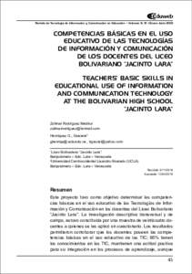 Revista de Tecnología de Información y Comunicación en Educación • Volumen 9, N° 1 Enero-JunioCOMPETENCIAS BÁSICAS EN EL USO EDUCATIVO DE LAS TECNOLOGÍAS DE INFORMACIÓN Y COMUNICACIÓN DE LOS DOCENTES DE