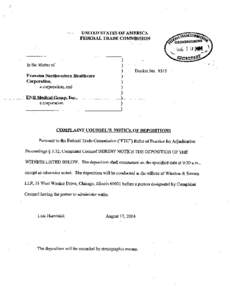 Complaint Counsel's Notice of Depositions