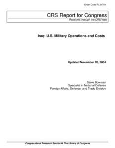 Order Code RL31701  CRS Report for Congress Received through the CRS Web  Iraq: U.S. Military Operations and Costs