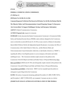 This document is scheduled to be published in the Federal Register on[removed]and available online at http://federalregister.gov/a[removed], and on FDsys.gov[removed]FEDERAL COMMUNICATIONS COMMISSION