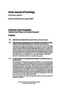 Swiss Journal of Sociology Vol. 38, Issue 2, July 2012 German and French abstracts on page 335|339 Persistent Social Inequalities Edited by Robin Tillmann and Marieke Voorpostel