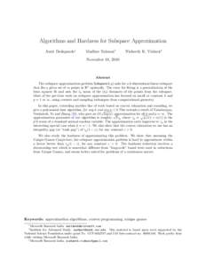 Algorithms and Hardness for Subspace Approximation Amit Deshpande∗ Madhur Tulsiani†  Nisheeth K. Vishnoi‡