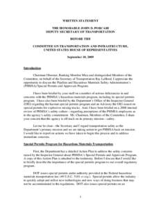 WRITTEN STATEMENT THE HONORABLE JOHN D. PORCARI DEPUTY SECRETARY OF TRANSPORTATION BEFORE THE COMMITTEE ON TRANSPORTATION AND INFRASTRUCTURE, UNITED STATES HOUSE OF REPRESENTATIVES