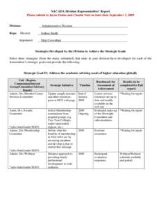 NACADA Division Representatives’ Report Please submit to Jayne Drake and Charlie Nutt no later than September 1, 2009 Division:  __Administrative Division___________________________________