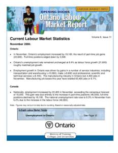 Volume 6, Issue 11  Current Labour Market Statistics November 2006: Ontario •