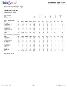 Extended Box Score Cedar vs. Snow Canyon Boys February 6, [removed]:00 PM) League Game at Cedar Score by quarter Cedar