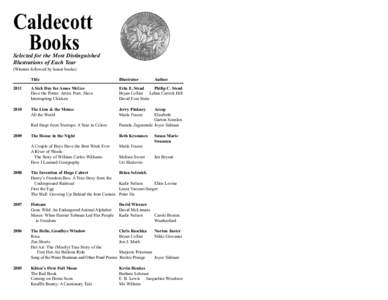 Caldecott Medal / Selznick / Wiesner / Mo Willems / Marla Frazee / Pinkney / Bryan Collier / Benjamin Waterhouse Hawkins / Willems / Brian Selznick / Marjorie Priceman / Joyce Sidman