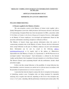 THEMATIC COMPILATION OF RELEVANT INFORMATION SUBMITTED BY POLAND ARTICLE 8, PARAGRAPH 4 UNCAC REPORTING ON ACTS OF CORRUPTION  POLAND (THIRD MEETING)