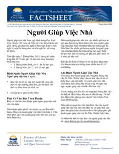 Employment Standards Branch  FACTSHEET Tháng Năm[removed]Tờ dữ kiện này được soạn cho mục đích thông tin tổng quát. Đây không phải là văn kiện pháp lý. Xin xem