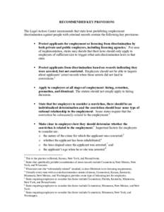 Recruitment / Criminal records / 110th United States Congress / 111th United States Congress / Employment Non-Discrimination Act / Discrimination / Politics of the United States / Background check / Employment discrimination law in the United States / LGBT rights in the United States / Law / Human resource management