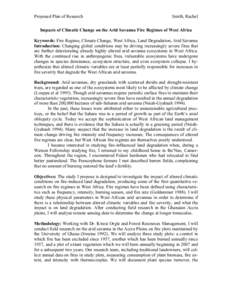 Proposed Plan of Research  Smith, Rachel Impacts of Climatic Change on the Arid Savanna Fire Regimes of West Africa Keywords: Fire Regime, Climate Change, West Africa, Land Degradation, Arid Savanna