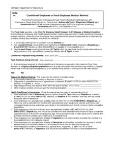 Michigan Department of Agriculture FORM 1-C Conditional Employee or Food Employee Medical Referral