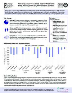 Who cares for women? Private maternal health and family planning care in low/middle-income countries The London School of Hygiene & Tropical Medicine conducted the most comprehensive analysis to date of private family pl