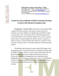 IFM MCX New Release Embargoed Oct 16-06