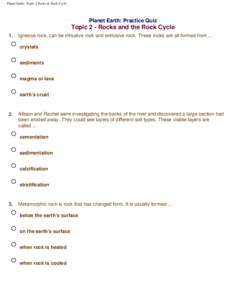 Planet Earth - Topic 2 Rocks & Rock Cycle