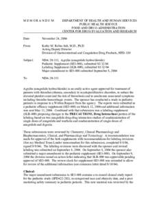 MEMORANDUM  DEPARTMENT OF HEALTH AND HUMAN SERVICES PUBLIC HEALTH SERVICE FOOD AND DRUG ADMINISTRATION CENTER FOR DRUG EVALUATION AND RESEARCH