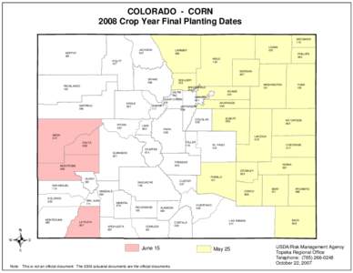 COLORADO - CORN 2008 Crop Year Final Planting Dates SEDGWICK 115 JACKSON 057