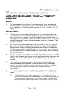 Auckland Governance: Regional Transport Authority