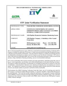 THE ENVIRONMENTAL TECHNOLOGY VERIFICATION PROGRAM SOUTHERN R ESEARCH I N S T I T U T E