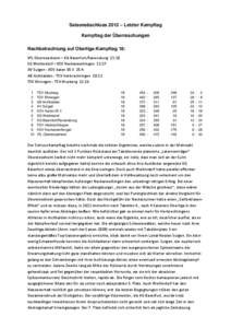 Saisonabschluss 2012 – Letzter Kampftag Kampftag der Überraschungen Nachbetrachtung auf Oberliga-Kampftag 18: VfL Obereisesheim – KG Baienfurt/Ravensburg 21:18 SG Weilimdorf – KSV Neckarweihingen 11:27 AV Sulgen -