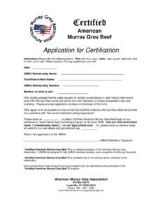 Certified  American Murray Grey Beef  Application for Certification