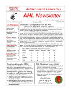 Animal Health Laboratory  AHL Newsletter Canada Post Publications number[removed]Volume 12, Number 4, page 25