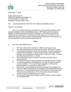 Natural Resources Board Districts #2&3 Environmental Commission 100 Mineral Street, Suite 305 Springfield, VT[removed]September 11, 2012 Brian Lane-Karnas, EI