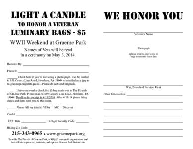 Light a Candle to Honor a Veteran Luminary Bags - $5  We Honor You