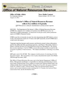 Office of Public Affairs  News Media Contact: For Immediate Release August 23, 2012