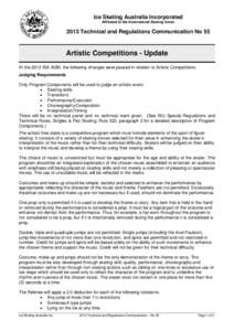 Ice Skating Australia Incorporated Affiliated to the International Skating Union 2013 Technical and Regulations Communication No 55  Artistic Competitions - Update