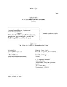 – Public Copy – DOJ 3 BEFORE THE SURFACE TRANSPORTATION BOARD _______