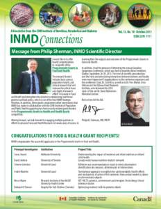 A Newsletter from the CIHR Institute of Nutrition, Metabolism and Diabetes  INMD Connections Vol. 13, No[removed]October 2013 ISSN[removed]