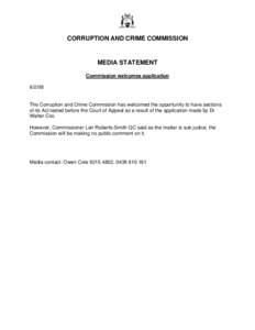 CORRUPTION AND CRIME COMMISSION  MEDIA STATEMENT Commission welcomes application[removed]