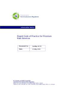 Information Notice  Regtel Code of Practice for Premium Rate Services  Document No: