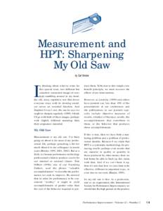 Measurement and HPT: Sharpening My Old Saw by Carl Binder  I