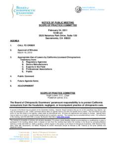 Board of Chiropractic Examiners - Notice of Public Meeting