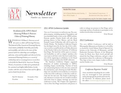 Newsletter Number 179 Summer 2011 llllllllll  Resolution of the APHA Board