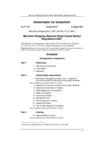 Merchant Shipping (National Small Vessel Safety) Regulations[removed]DEPARTMENT OF TRANSPORT No. R[removed]Gazette 30151