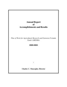 Annual Report of Accomplishments and Results Plan of Work for Agricultural Research and Extension Formula Funds (AREERA)