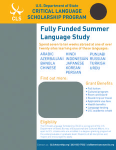 U.S. Department of State  CRITICAL LANGUAGE SCHOLARSHIP PROGRAM  Fully Funded Summer