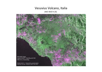 Vesuvius	
  Volcano,	
  Italia	
   (N40 45/E14 25) PALSAR image Date:, Path/Row:FBD 34.3, Ascending