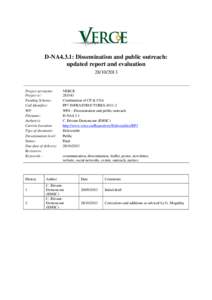 D-NA4.3.1: Dissemination and public outreach: updated report and evaluationProject acronyme: Project n°: