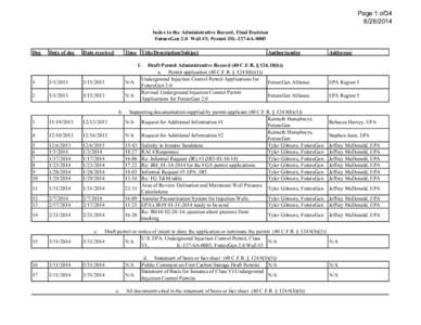 FutureGen Administrative Record Index Well #3 August 29, 2014